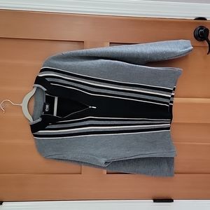 Wool quarter zip pullover size large sweater. Gray with black and off white stri